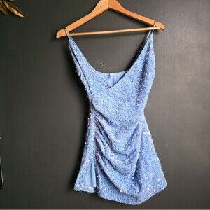 Kielle Women's Blue Iridescent Sequin Velvet Bodycon Cocktail Party Mini Dress S